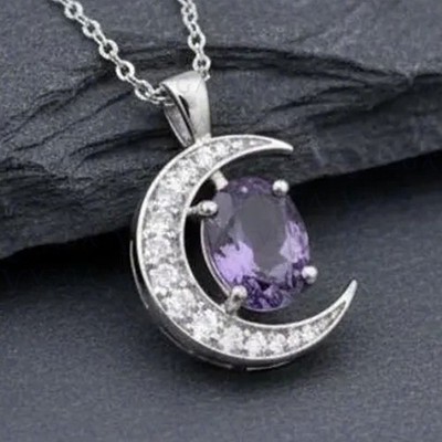3.30Carat Oval Natural Amethyst & Diamond 18k White Gold Plated Pendant No Chain