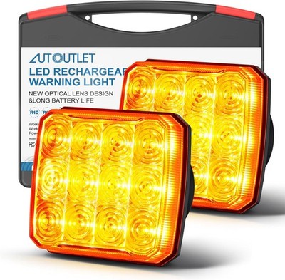 2pcs Rechargeable Amber Flashing Lights LED Truck Magnetic Warning Strobe Hazard