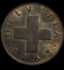 VF 1963 B Switzerland 1 Rappen Bronze World Coin KM# 46 Swiss Cross & Wheat 