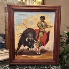 Huile Sur Toile Ancienne Signée Représentant Une Scène De Corrida