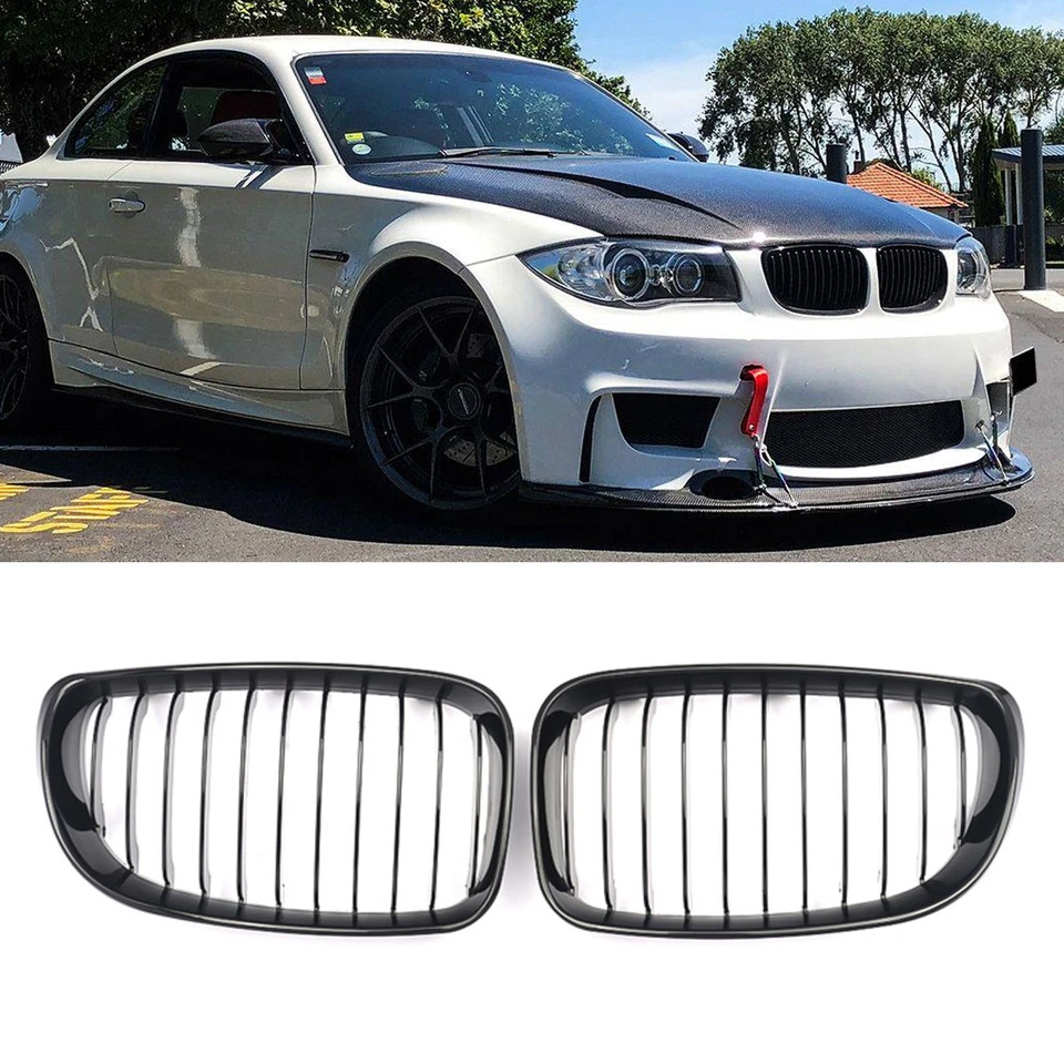 Front Bumper Hood Kindey Grille Grill Fits BMW E81 E82 E87 2008-2011 Gloss Black Foto 2 de 4
