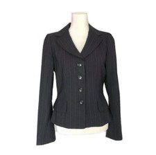 Ann Taylor Wool Blend Striped Button Front Blazer Jacket Navy Sz 4