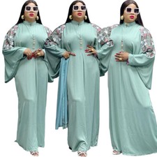 African Muslim Women Abaya Boubou Maxi Dress w/ scarf Dubai Kaftan Gowns Islam