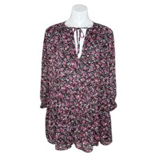 ZARA Pink & White Floral Long Sleeve Mini Dress Size Medium