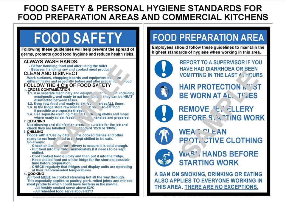 CP COMPLIANCE POSTERS UK HEALTH SAFETY 2 A4 LAMINATED COMMERCIAL KITCHEN SIGNS FOOD & PERSONAL HYGIENE