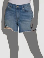 65 Calvin Klein Women's Blue High-Rise Destructed Denim Shorts Size 31