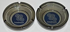 Vintage 2 Souvenir Advertising GLASS Ashtrays LANDMARK HOTEL Las Vegas Nevada