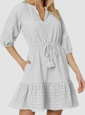Vince Camuto Womens White Eyelet Fit-And-Flare Dress Size 14