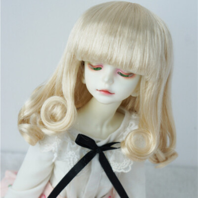 BJD Doll 1/8 1/6 1/4 1/3 8-9Wig Medium Curly Hair For Boy Girl Blonde Pink Brown