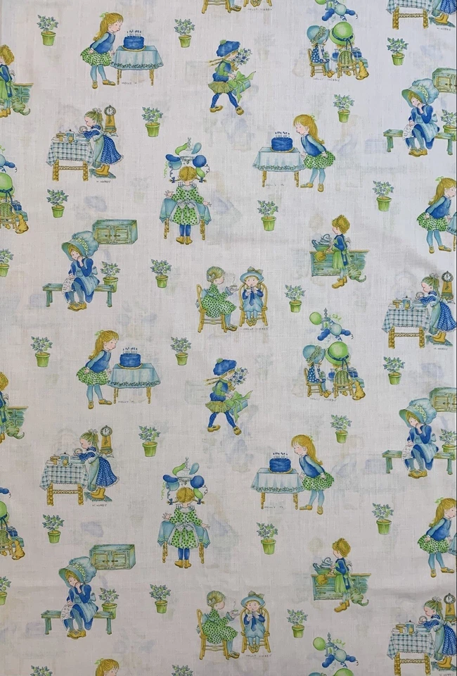 Vintage Holly Hobbie Fabric Birthday Party Balloons Neon Green Blue Half Yard - Image 3 of 4