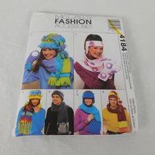 McCalls 4184 Unisex Fleece Accessories Sewing Pattern Hat Scarf Mittens Cowl New