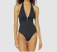  125 Bleu Rod Beattie Womens Black Plunge Keyhole Halter One-Piece Swimsuit 4