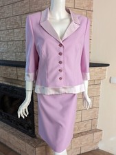 Vintage Escada Pink Wool Skirt Suit 2 Piece Women 42 Designer