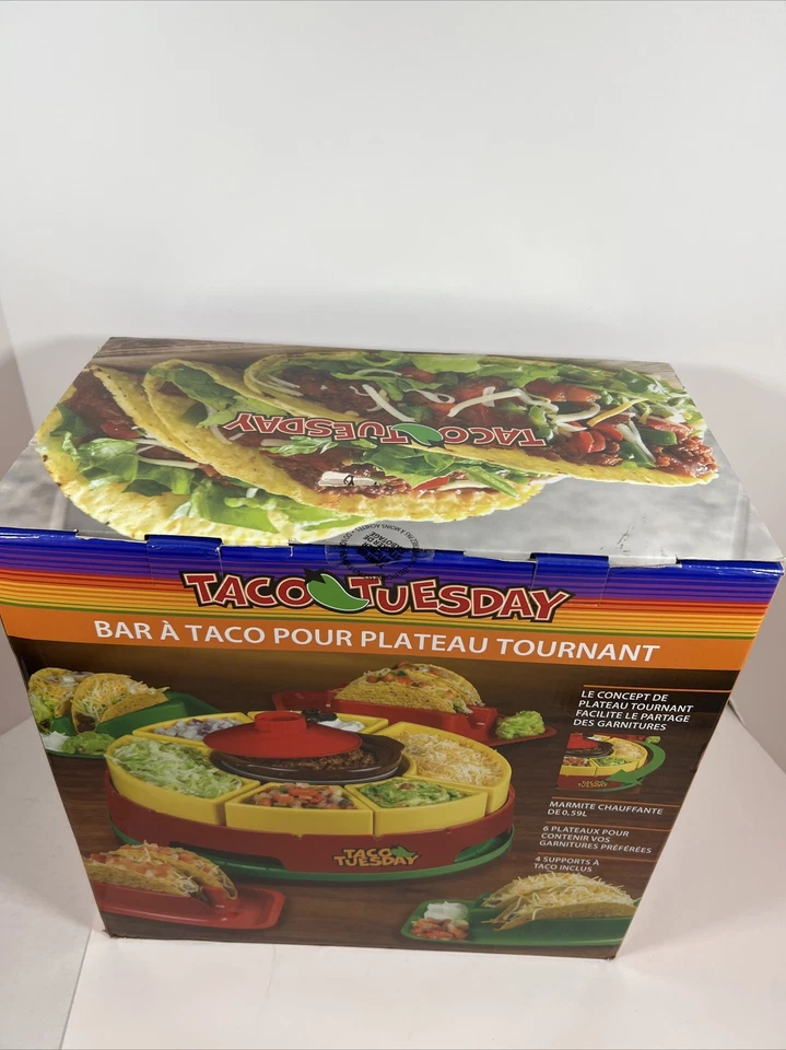 Taco Tuesday Heated Lazy Susan Topping Bar Nostalgia NEW in Box w/4 Holders - Image 2 of 4