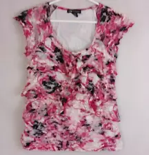 I.N. Studio Women's Top Pink, Black, & White Floral Lace Lined Blouse Size Small