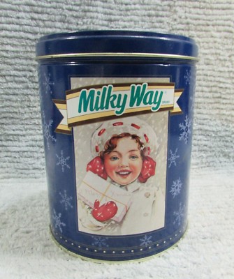 Old M&M Mars Milky Way Vintage 1993 Christmas Empty 5x6 Tin Canister FREE S/H