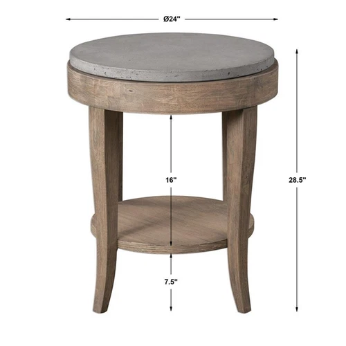 Uttermost Deka Round Contemporary Wood and Concrete Accent Table in Brown - Picture 7 of 7