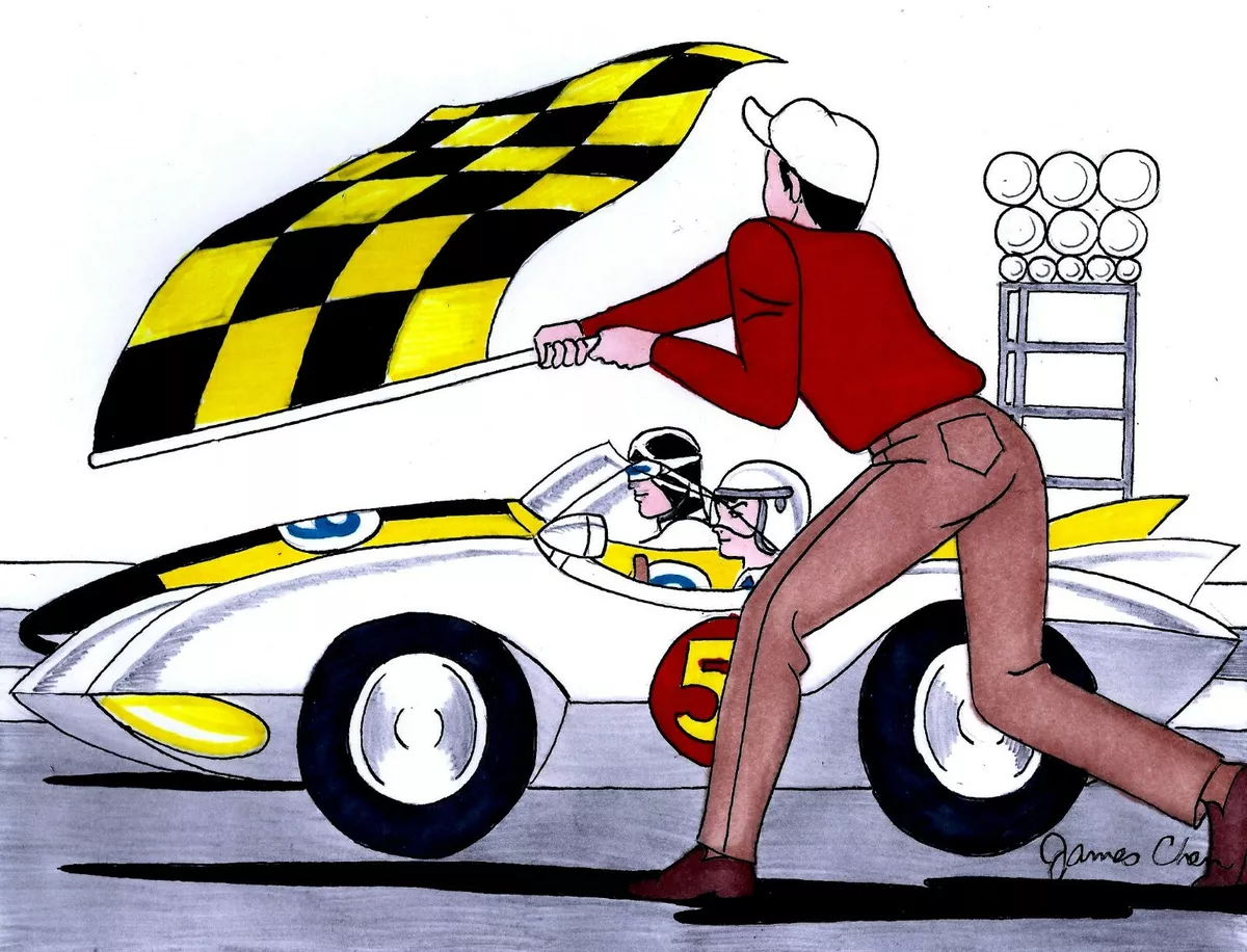 RACER X & SPEED RACER & THE MACH 5 ORIGINAL COMIC COLOR ART 2 ON CARD STOCK