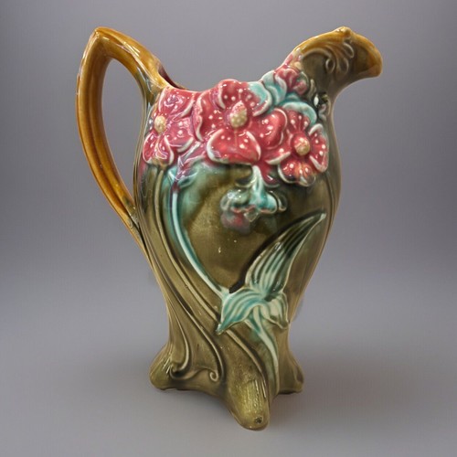 Majolica Red/Pink Flowers Pitcher Onnaing, circa 1900 ❤️❤️❤️ - Picture 3 of 7