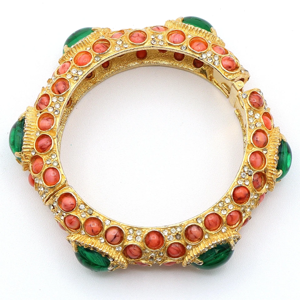 Brazalete Brazalete Vintage Kenneth Jay Lane KJL Rojo Coral Estrás Bisagras, 6.25" Foto 4 de 4