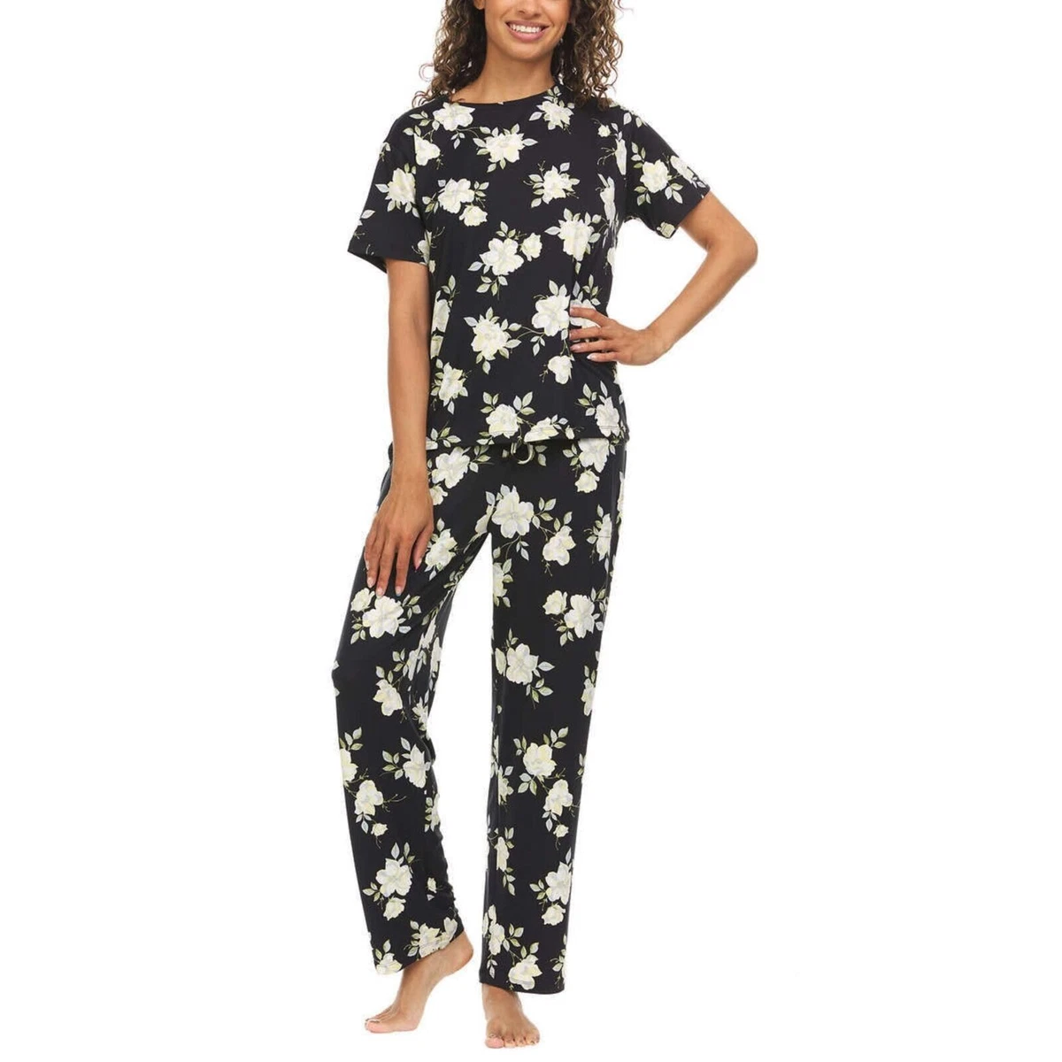 Flora Nikrooz Women 2 Piece Super Soft Floral Print Top and Pants