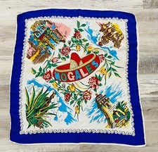 Vintage 1950's Silk Souvenir Scarf Nogales Mexico Large 35x33 Colorful