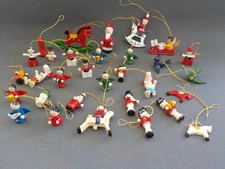 Vintage Miniature & Small Christmas Ornament Mix Lot 30 Wood Painted Dog Angel