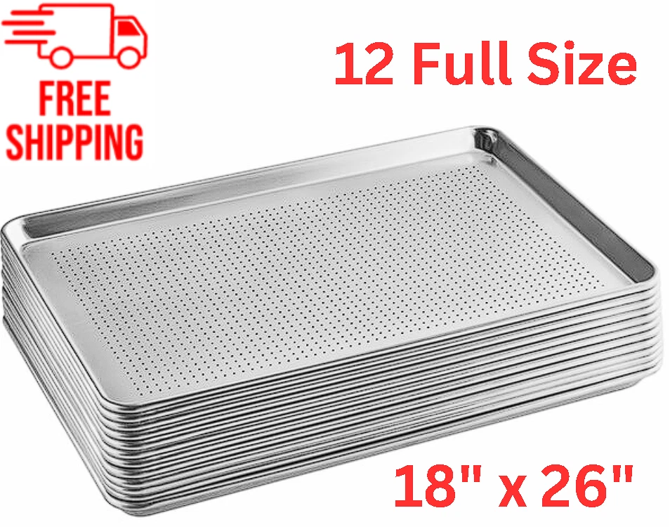 12-Pack) Wholesale Aluminum Baking Sheet Pans 18 x 26 Perforated