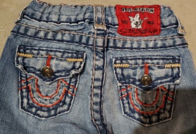 True Religion Boys Jack Super T Jeans, Size 4, Red/tan Stitching 