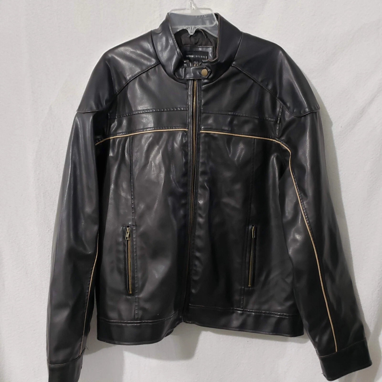 Decoded Black Vegan Leather Men's Coat Jacket Lined Biker style XL - product detail image 3