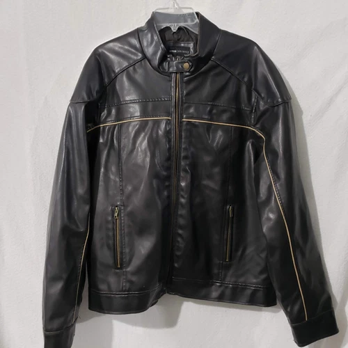 Decoded Black Vegan Leather Men's  Coat Jacket Lined Biker style XL image 3