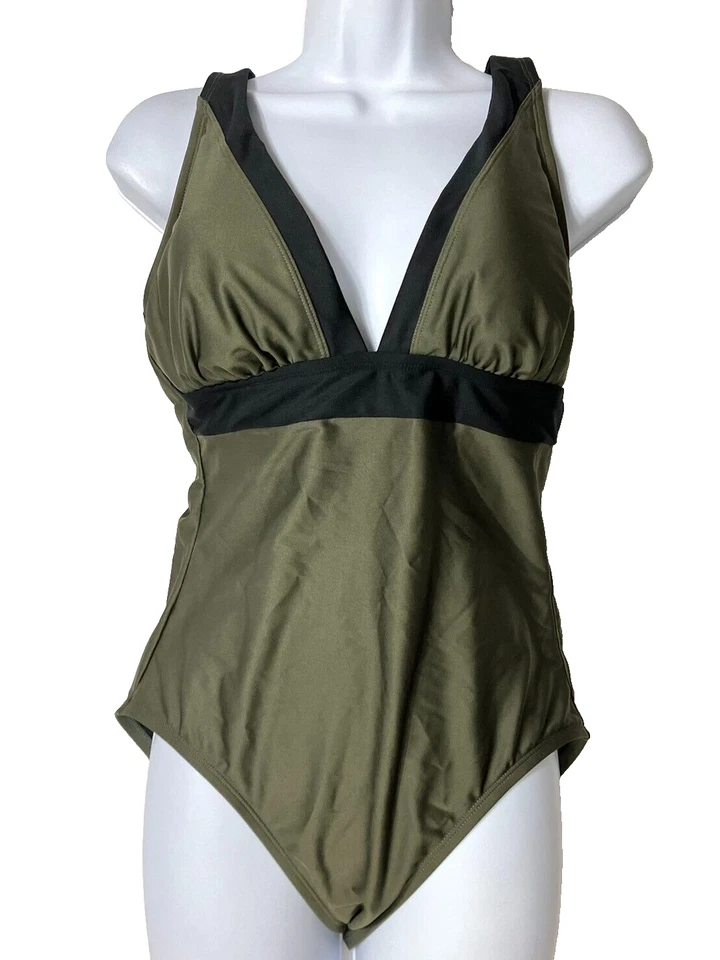 Nuevo sin etiquetas Traje de baño de una pieza verde DKNY para mujer talla 10 con aros control abdominal Foto 2 de 4