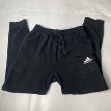 Adidas Men's Black Fleece Cargo Joggers Tapered Sweatpants Fitted Size Medium