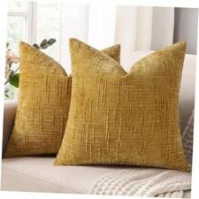 Chenille Throw Pillow Covers 18x18 Set of 18" x 18" Pack of 2 Mustard Yellow