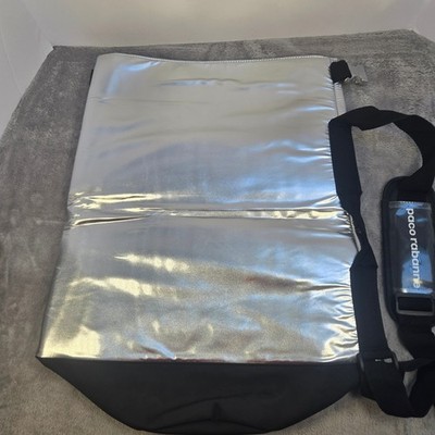 Paco Rabanne Metallic Silver Roll Top Messenger Bag Crossbody Black Strap Large