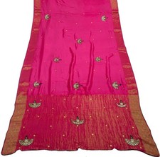 Sushila Vintage Magenta Saree 100 Pure Cotton Hand Beaded Sari Craft Fabric