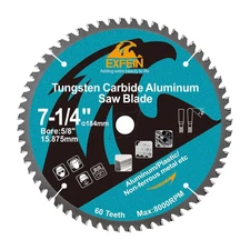7-1/4 Inch 60 Teeth Aluminum and Non-Ferrous Metal Cutting Circular Saw Blade wi