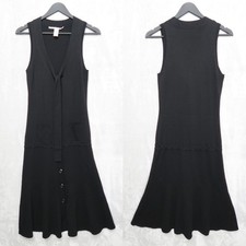 Vintage DIANE VON FURSTENBERG Black Midi Dress Size S Merino Wool Blend Buttons