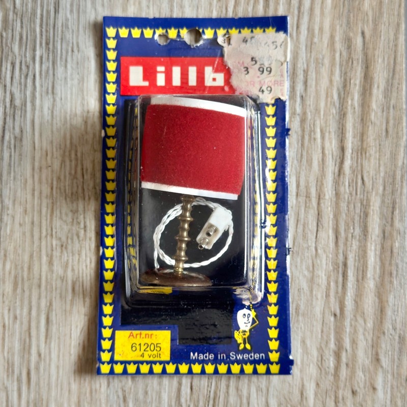 Vintage Lillbo Dollhouse Miniature Red Table Lamp Light Made In Sweden