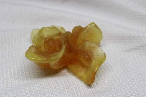 DAUM FRANCE PATE DE VERRE AMBER GLASS ROSE FLOWER