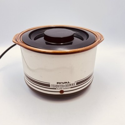 Vintage Rival Crockette 1 Qt Stoneware Crock Pot Slow Cooker Almond Tested