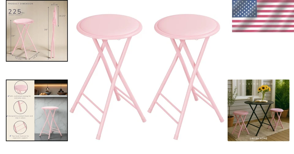 Portable Kitchen Stools - Set of 2 Foldable Chairs - Image 2 of 4