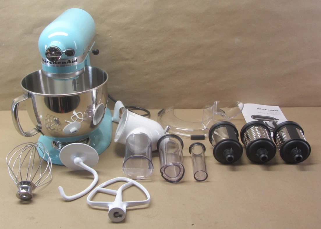 KitchenAid Artisan 5Qt Stand Mixer Aqua w/ Slicer Shredder Attachments