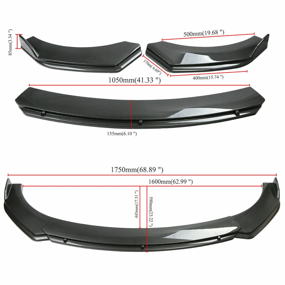 For Chevrolet Malibu Front Bumper Lip Splitter Spoiler Carbon Fiber + Strut Rods - Image 3 of 4