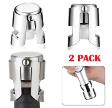 2Pcs Vacuum Sealed Champagne Wine Bottle Sealer Stopper Stainless Steel Reusable