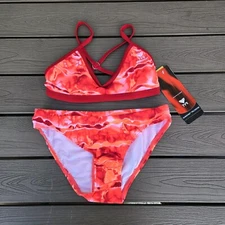 TYR Womens Durafast Red Admiral Ringback Workout Bikini Set Sz 36/M NEW 