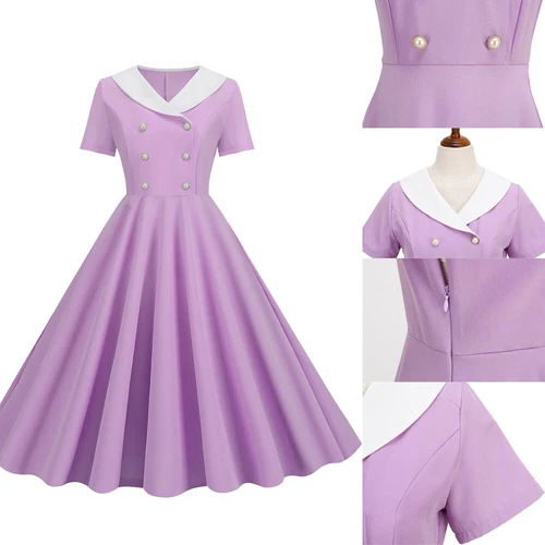 Women's Vintage 1950s Rockabilly Hepburn Cocktail Evening Swing Party Dress UK - Picture 23 of 39