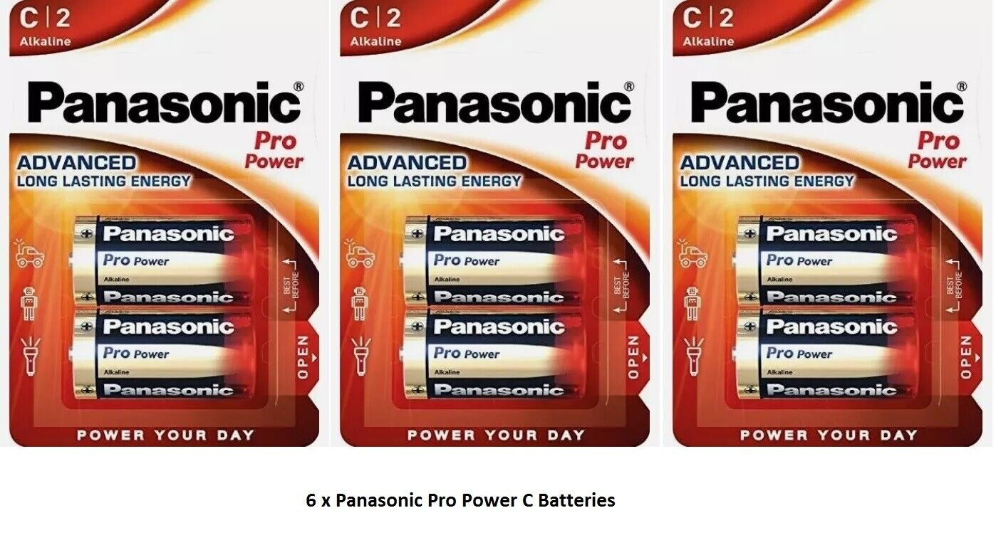 6 x Panasonic C Size Pro Power Alkaline Batteries LR14 MN1400 MX1400 Exp 2030