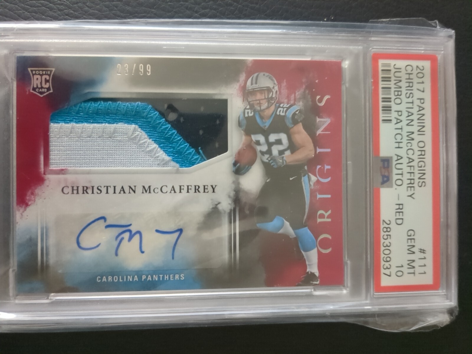 Christian McCaffrey Panini Origins #111 Patch Autograph-Red
