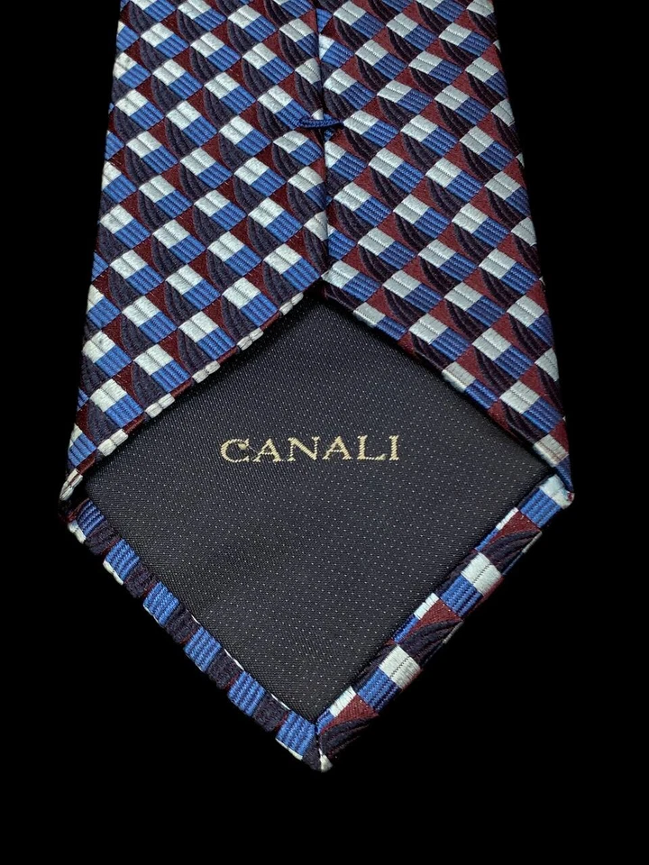 Corbata CANALI Seda Azul Borgoña Blanco Cuadros Italia Foto 3 de 4